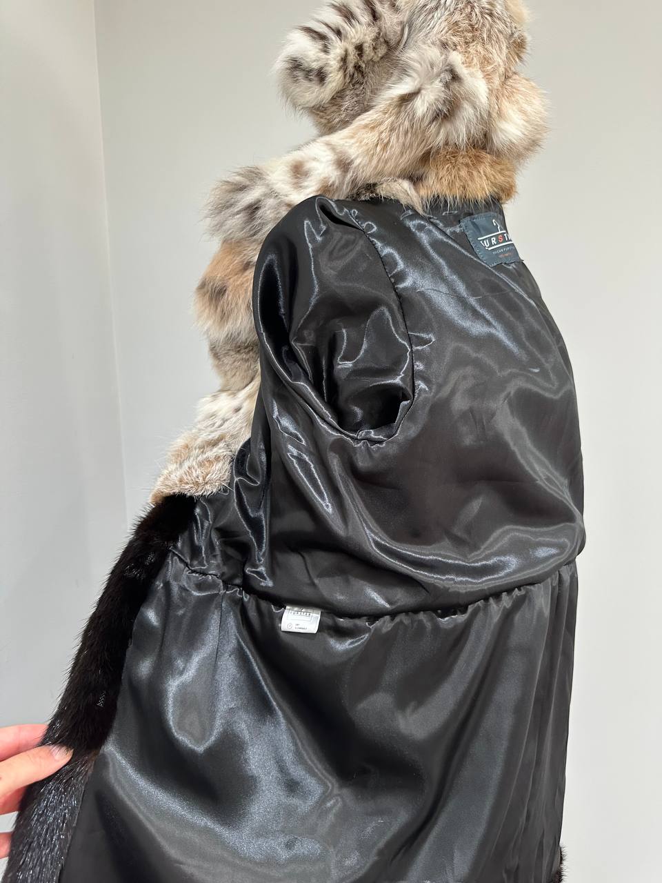 NEW Natural Real Dark Brown Black Mink M size Coat Natural Lynx Hooded 1201140