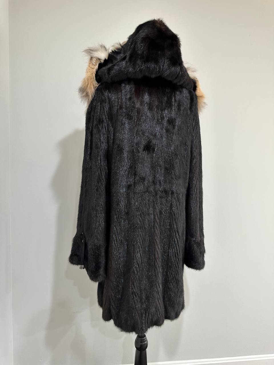 NEW Natural Real Dark Brown Black Mink M size Coat Natural Lynx Hooded 1201140