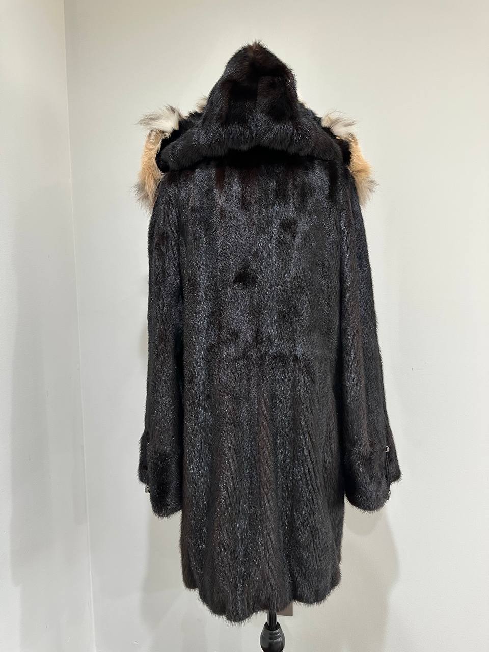 NEW Natural Real Dark Brown Black Mink M size Coat Natural Lynx Hooded 1201140