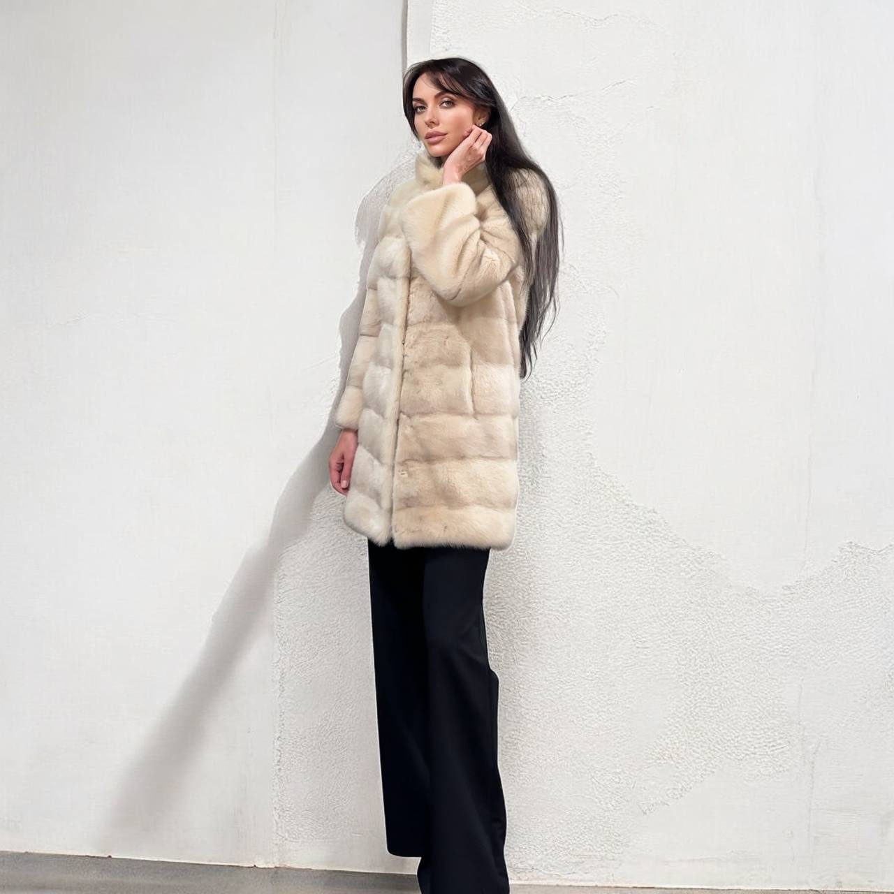 Luxury Natural Real Mink Fur Coat with Detachable Sleeves  size S 1201141 Exclusive