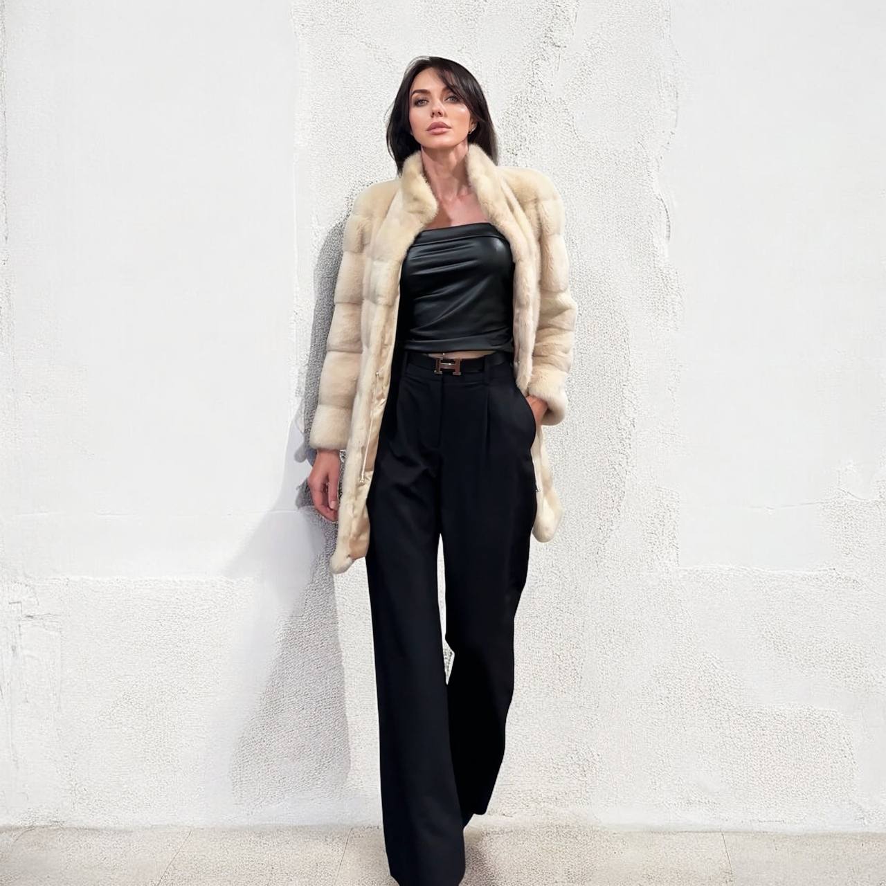 Luxury Natural Real Mink Fur Coat with Detachable Sleeves  size S 1201141 Exclusive