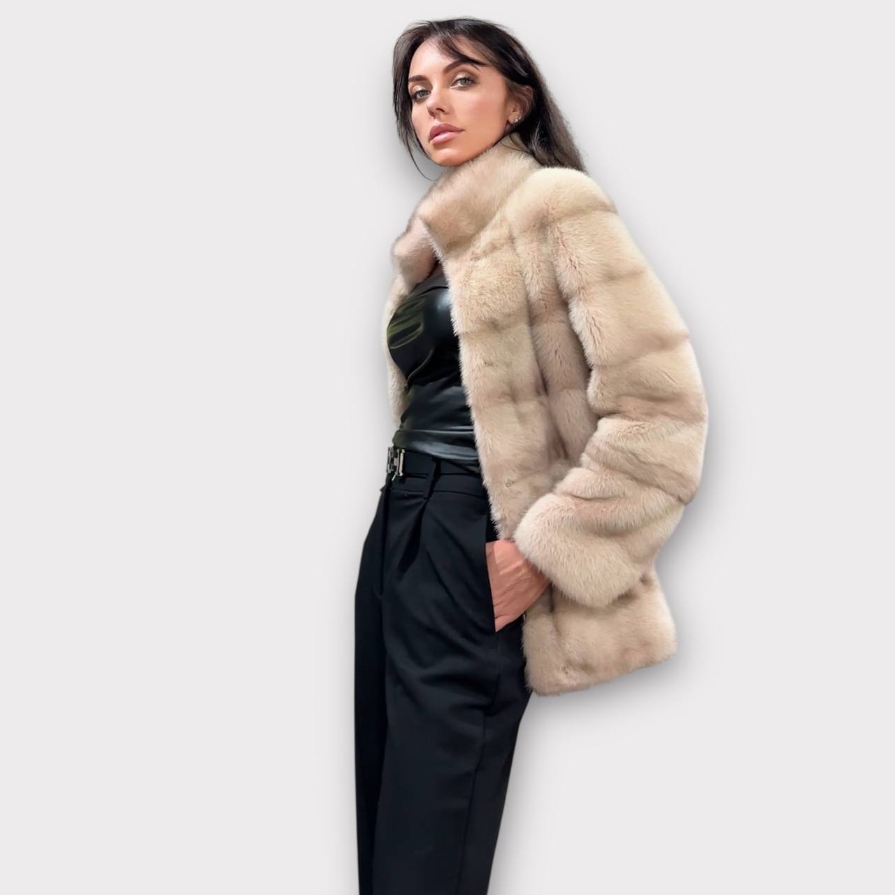 Stunning Pearl Beige Real Mink Fur Jacket – FURSTAR Exclusive Size S 1201143