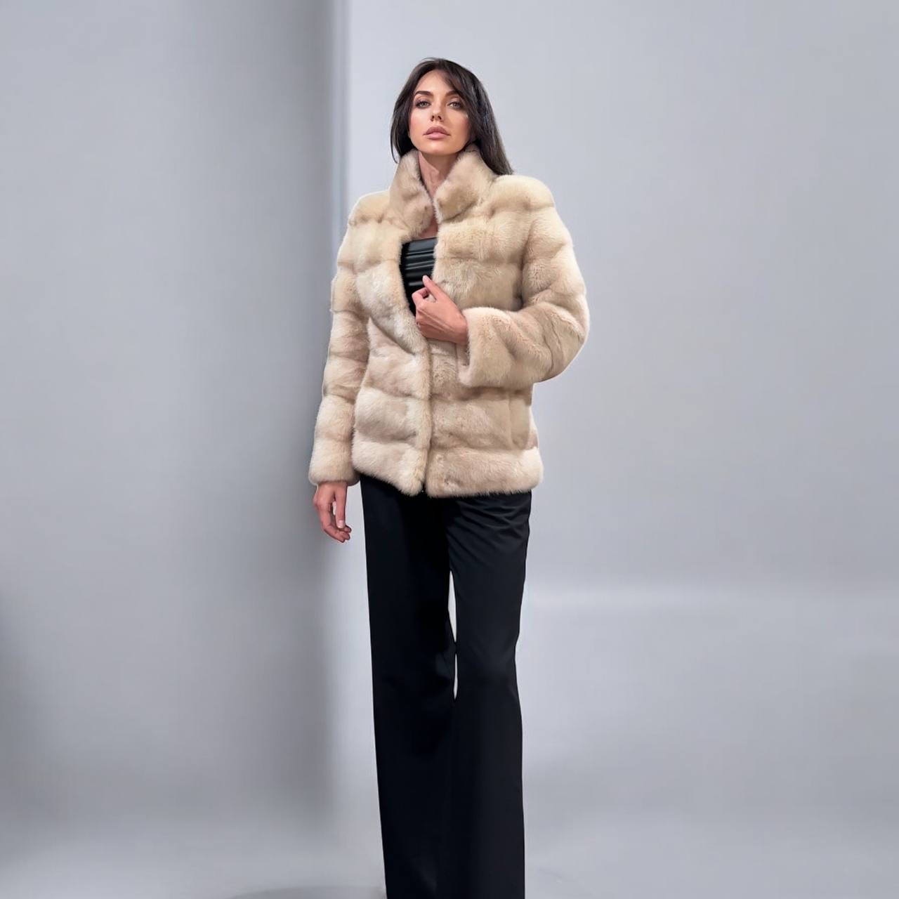 Stunning Pearl Beige Real Mink Fur Jacket – FURSTAR Exclusive Size S 1201143
