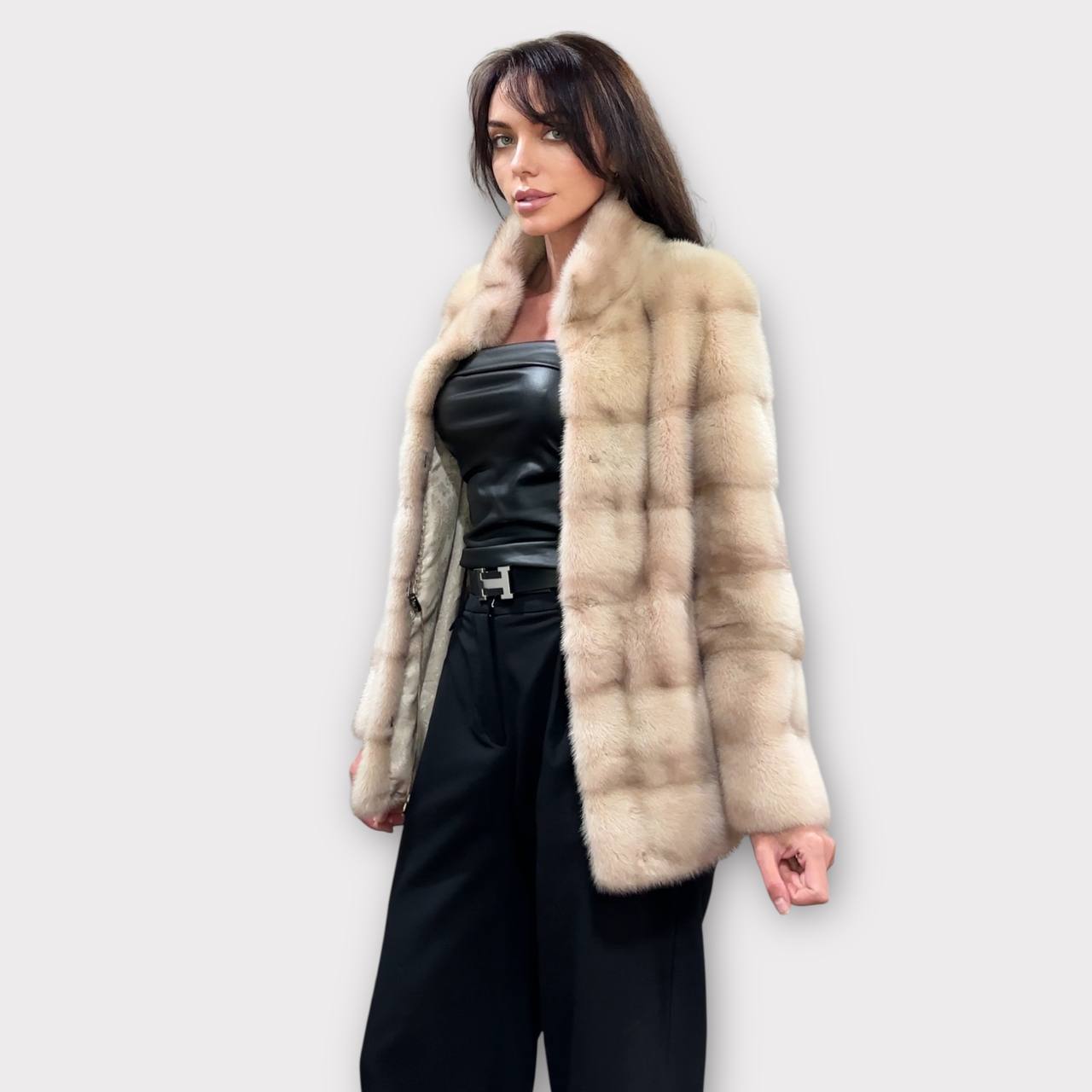 Stunning Pearl Beige Real Mink Fur Jacket – FURSTAR Exclusive Size S 1201143