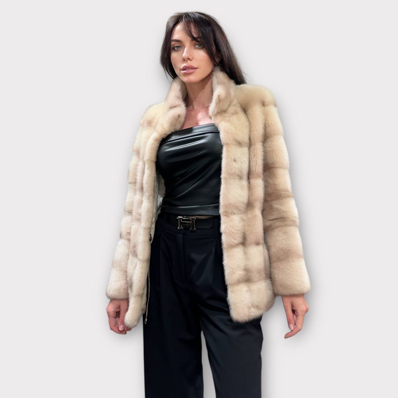 Stunning Pearl Beige Real Mink Fur Jacket – FURSTAR Exclusive Size S 1201143