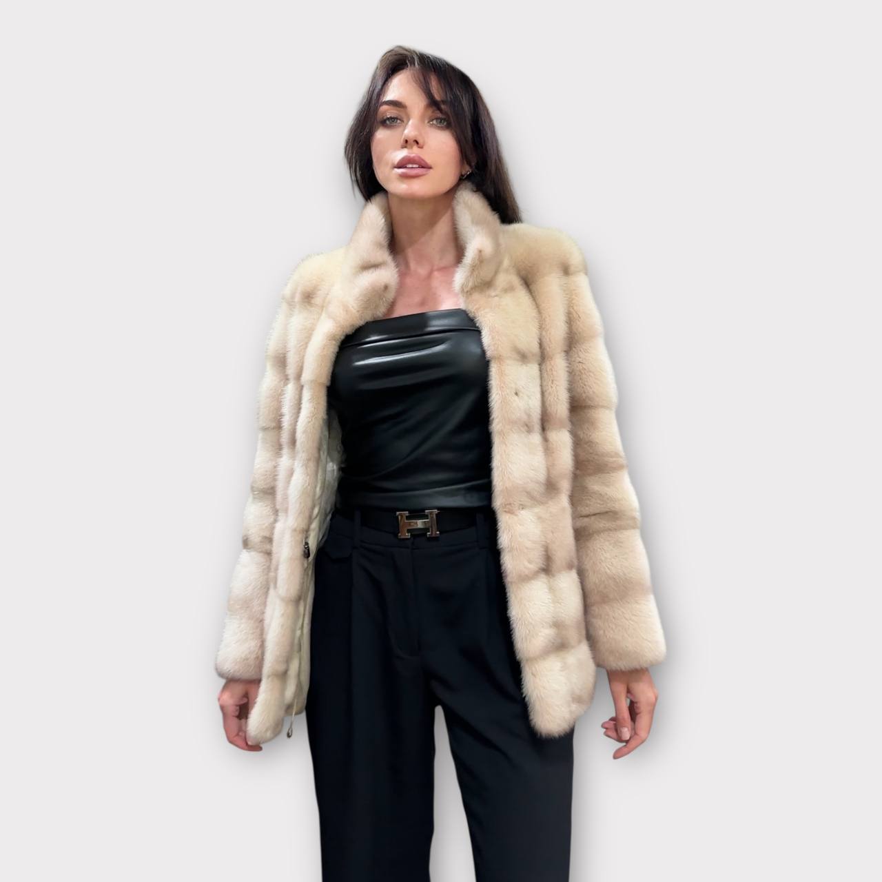 Stunning Pearl Beige Real Mink Fur Jacket – FURSTAR Exclusive Size S 1201143