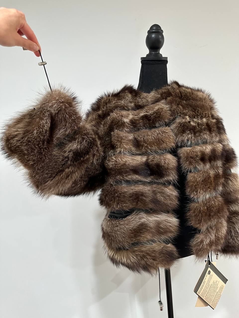Real raccoon 100% Fur SHORT BOMBER Coat Size L 1109838 HORIZONTAL STYLE