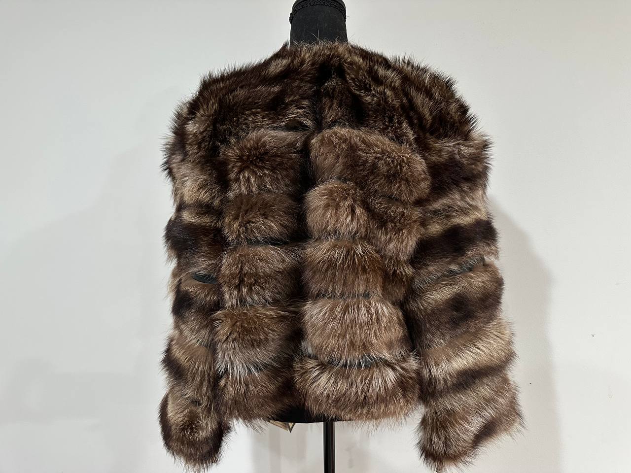 Real raccoon 100% Fur SHORT BOMBER Coat Size L 1109838 HORIZONTAL STYLE