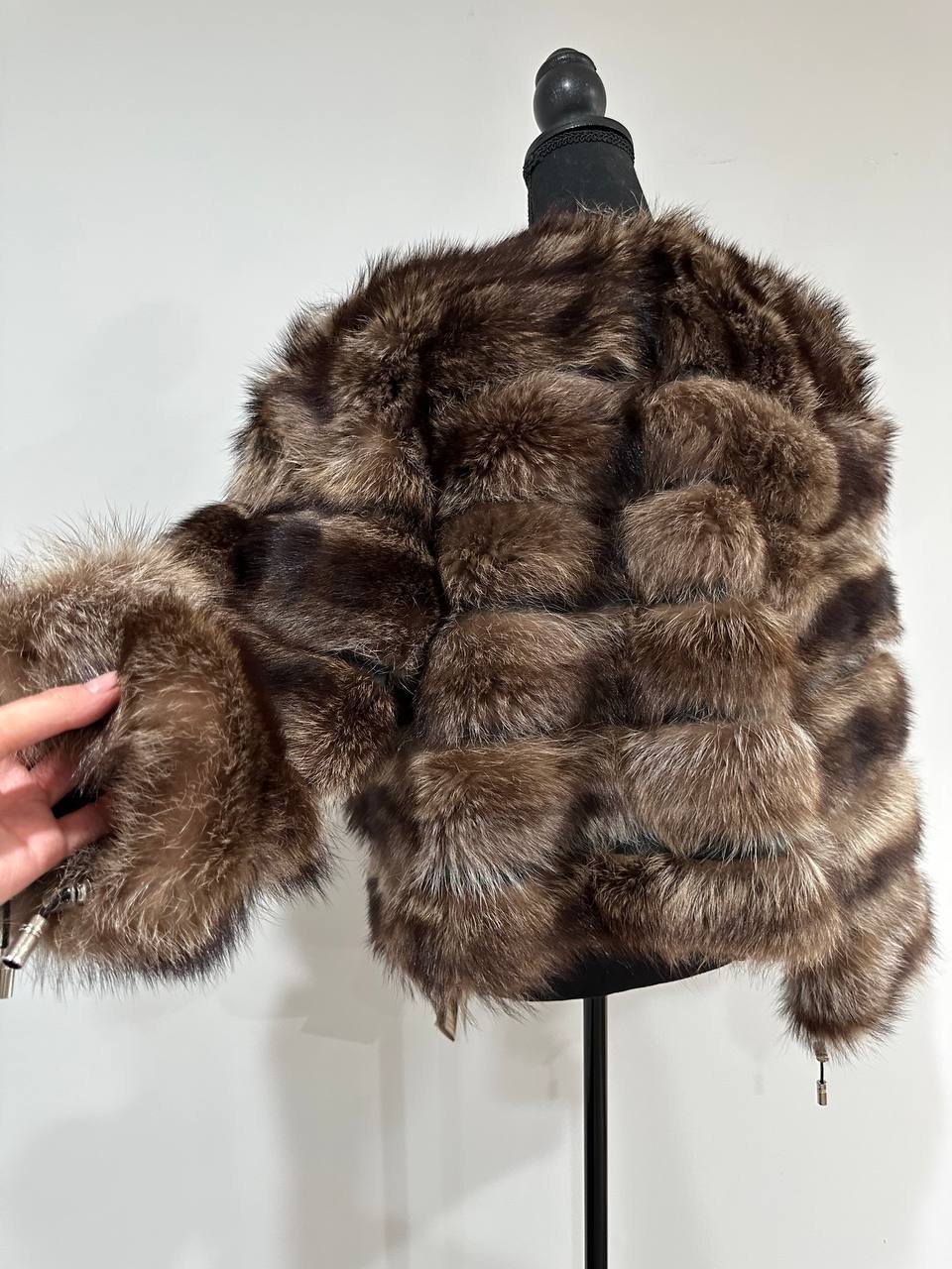 Real raccoon 100% Fur SHORT BOMBER Coat Size L 1109838 HORIZONTAL STYLE