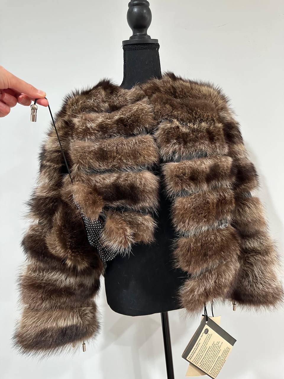 Real raccoon 100% Fur SHORT BOMBER Coat Size L 1109838 HORIZONTAL STYLE