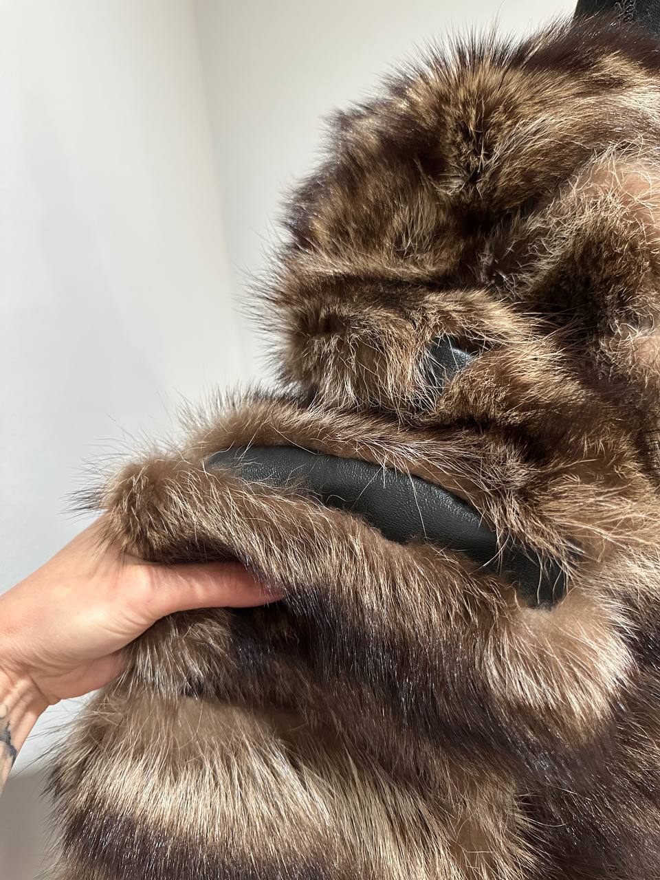 Real raccoon 100% Fur SHORT BOMBER Coat Size L 1109838 HORIZONTAL STYLE