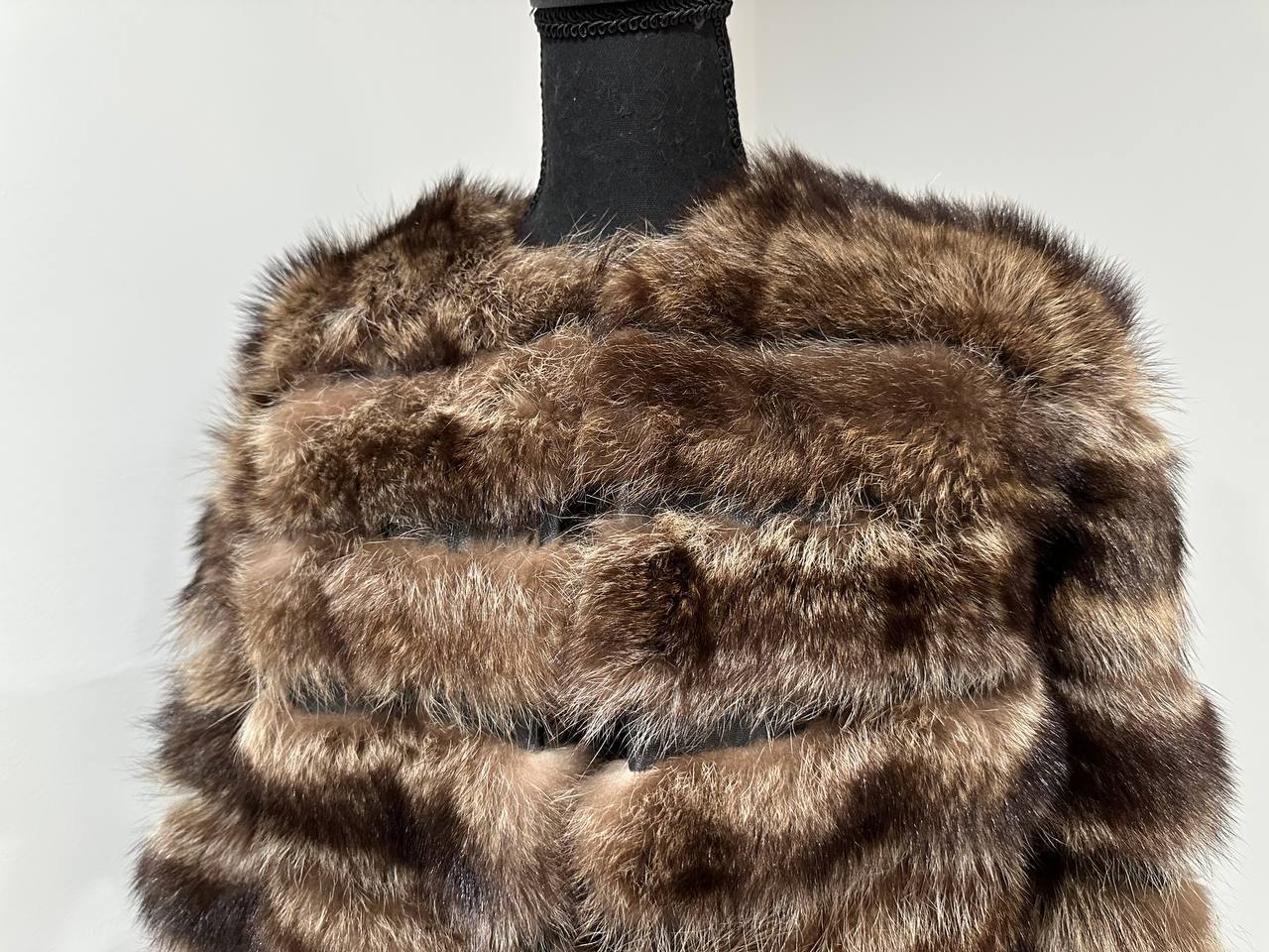 Real raccoon 100% Fur SHORT BOMBER Coat Size L 1109838 HORIZONTAL STYLE