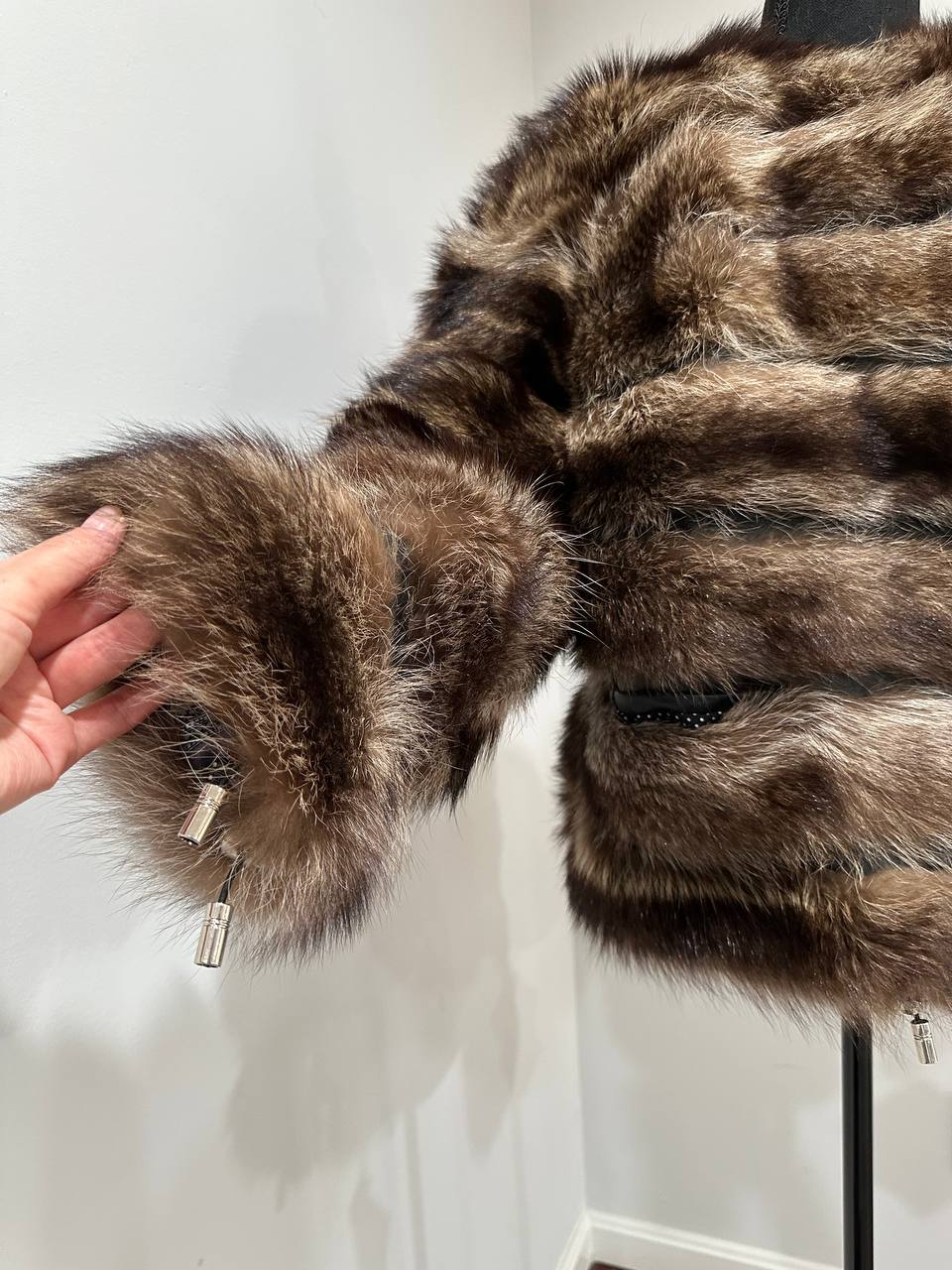 Real raccoon 100% Fur SHORT BOMBER Coat Size L 1109838 HORIZONTAL STYLE