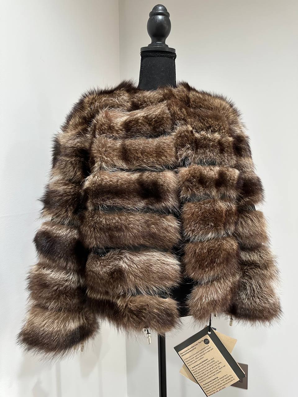 Real raccoon 100% Fur SHORT BOMBER Coat Size L 1109838 HORIZONTAL STYLE