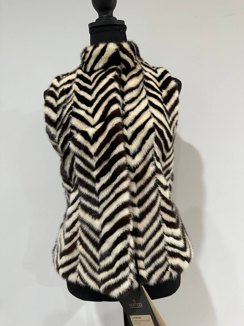 WOMEN MINK REAL FUR VEST zebra print SIZE XS 1201128 without sleeves BRANDED