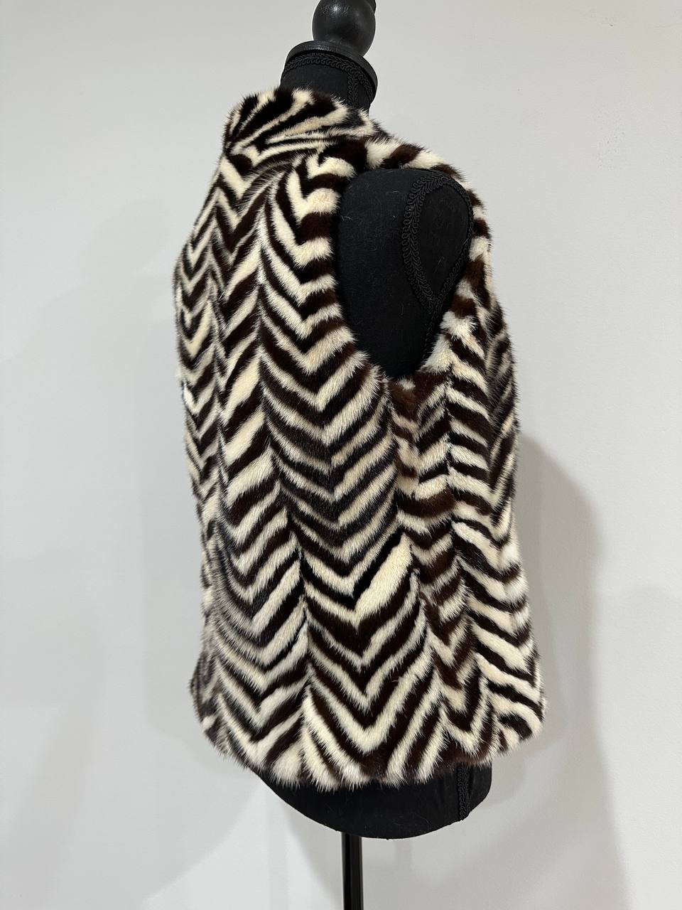 WOMEN MINK REAL FUR VEST zebra print SIZE XS 1201128 without sleeves BRANDED