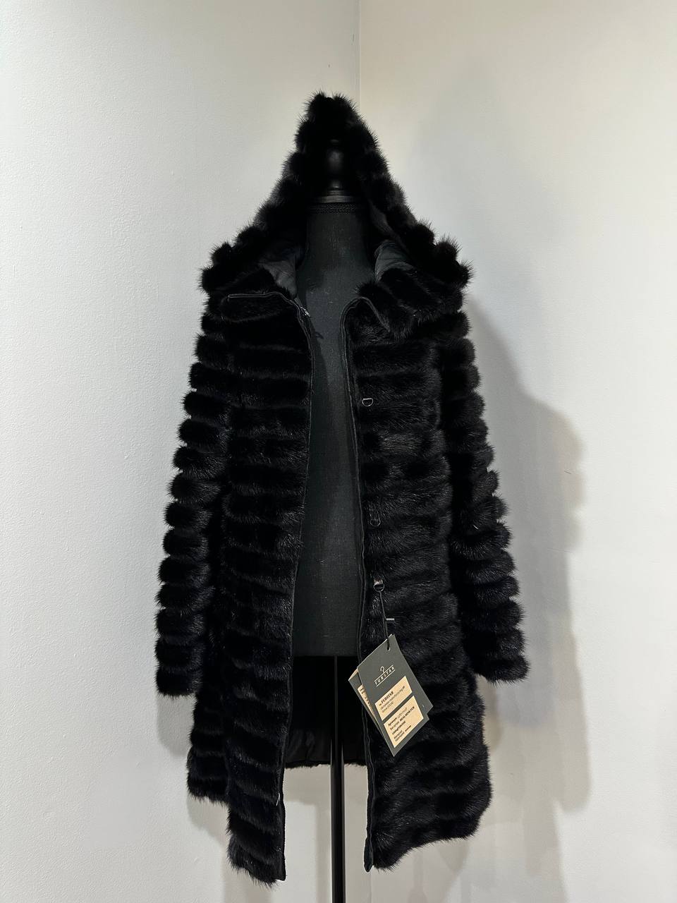 NEW REAL MINK FUR coat size 2XS 1201119 HORIZONTAL long sleeve jacket BLACK women