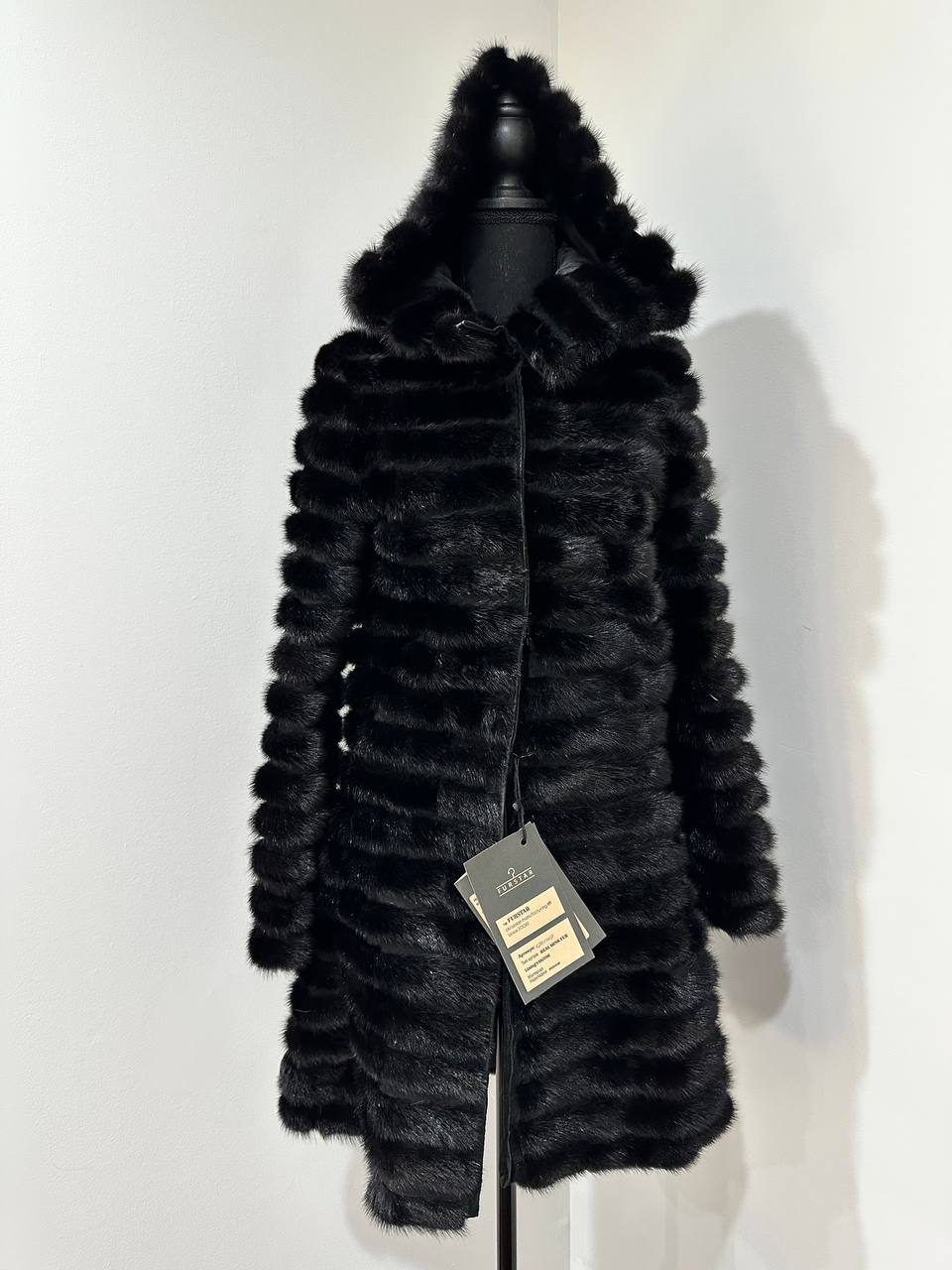 NEW REAL MINK FUR coat size 2XS 1201119 HORIZONTAL long sleeve jacket BLACK women