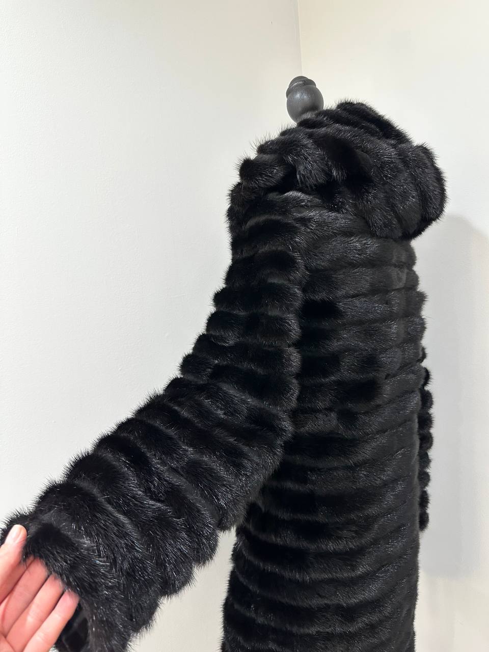 NEW REAL MINK FUR coat size 2XS 1201119 HORIZONTAL long sleeve jacket BLACK women