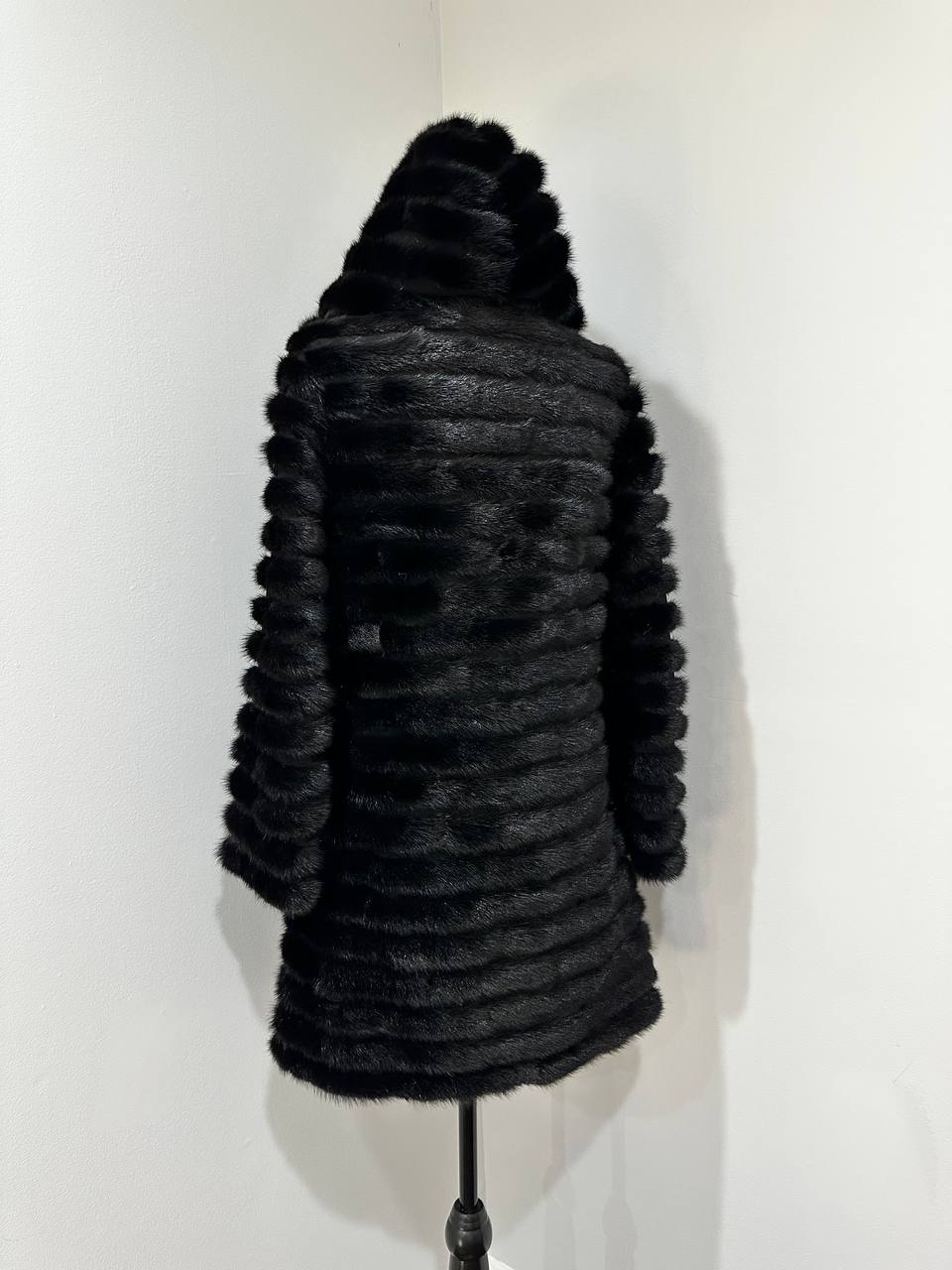 NEW REAL MINK FUR coat size 2XS 1201119 HORIZONTAL long sleeve jacket BLACK women