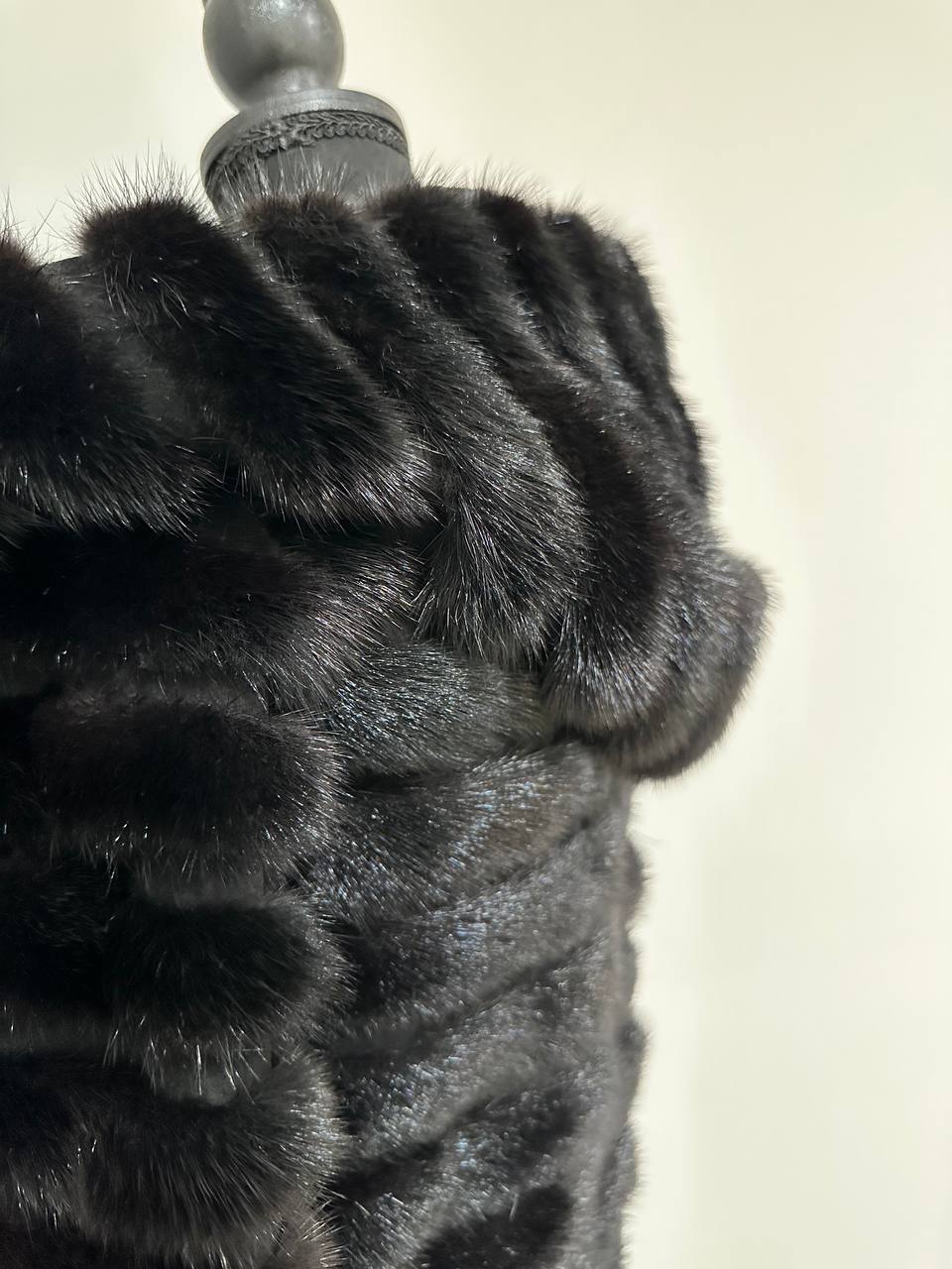NEW REAL MINK FUR coat size 2XS 1201119 HORIZONTAL long sleeve jacket BLACK women