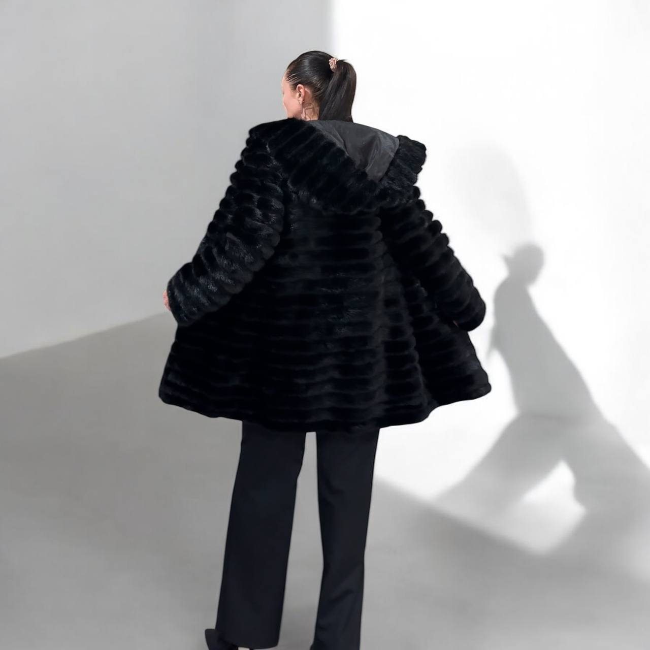 NEW REAL MINK FUR coat size 2XS 1201119 HORIZONTAL long sleeve jacket BLACK women