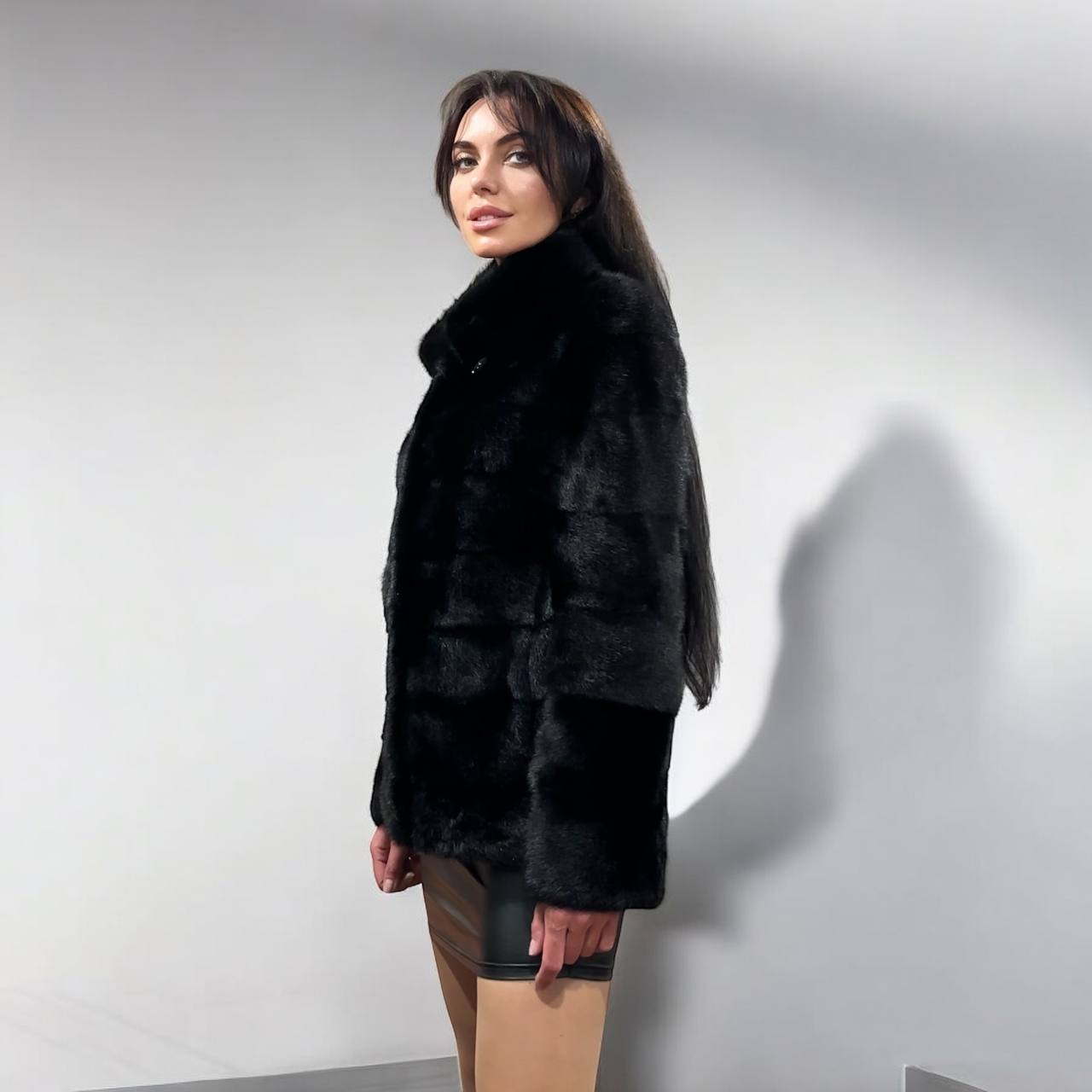 REAL Mink FUR jacket coat GENUINE 1201075 BLACK size S NEW Luxury SLEEVE detachabl