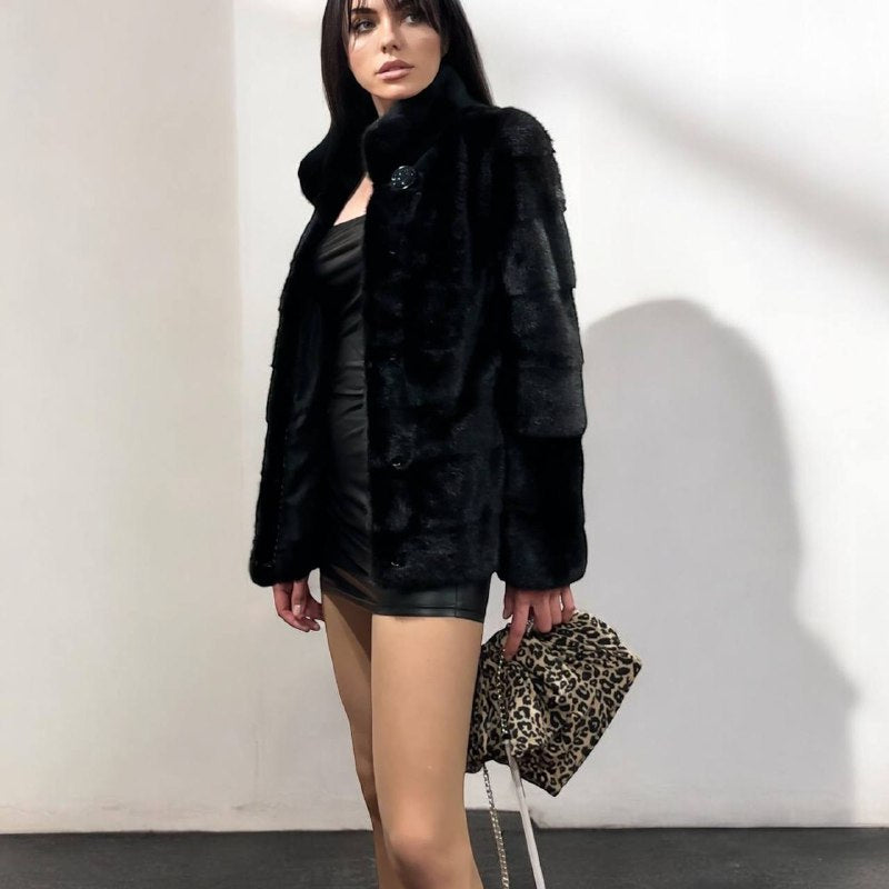 REAL Mink FUR jacket coat GENUINE 1201075 BLACK size S NEW Luxury SLEEVE detachabl