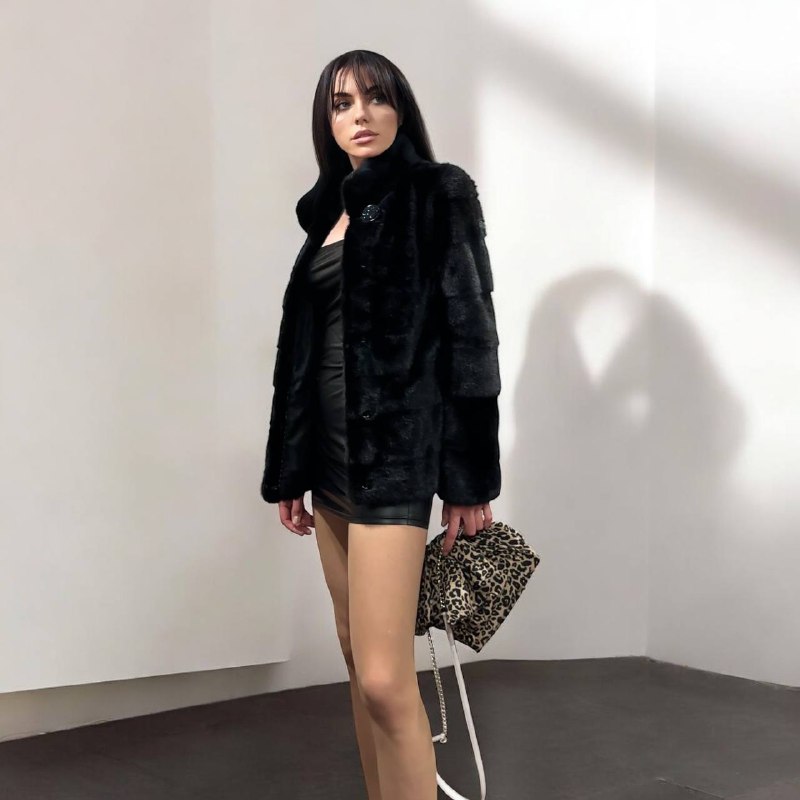 REAL Mink FUR jacket coat GENUINE 1201075 BLACK size S NEW Luxury SLEEVE detachabl