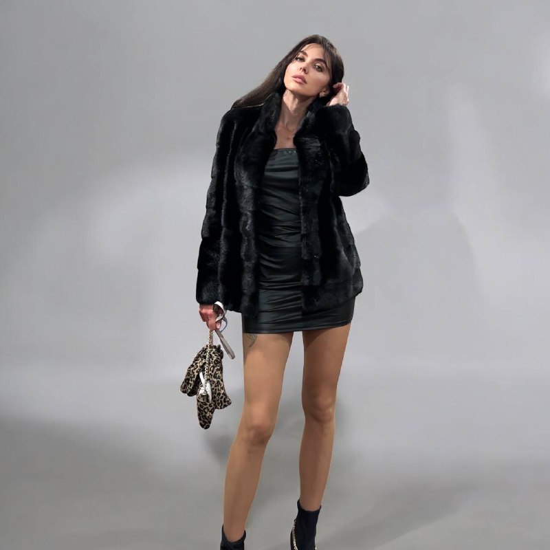 REAL Mink FUR jacket coat GENUINE 1201075 BLACK size S NEW Luxury SLEEVE detachabl