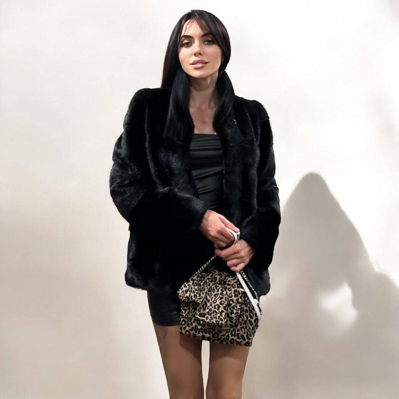 REAL Mink FUR jacket coat GENUINE 1201075 BLACK size S NEW Luxury SLEEVE detachabl