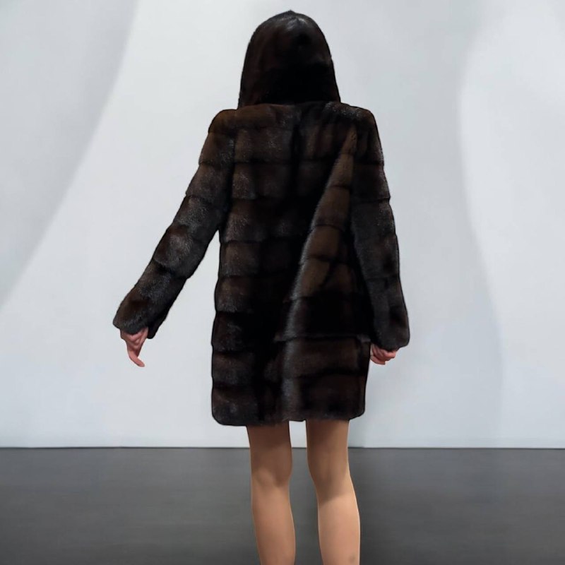 NEW REAL MINK FUR coat size XS SMALL 1201071 HORIZONTAL long sleeve jacket BROWN