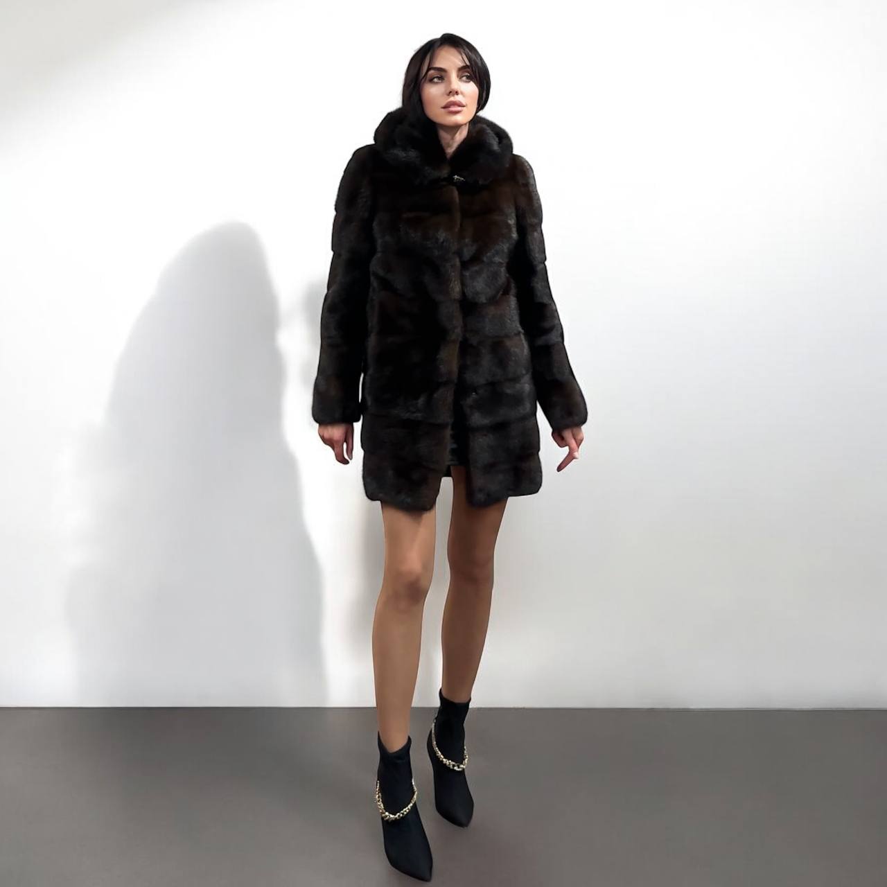 NEW REAL MINK FUR coat size XS SMALL 1201071 HORIZONTAL long sleeve jacket BROWN