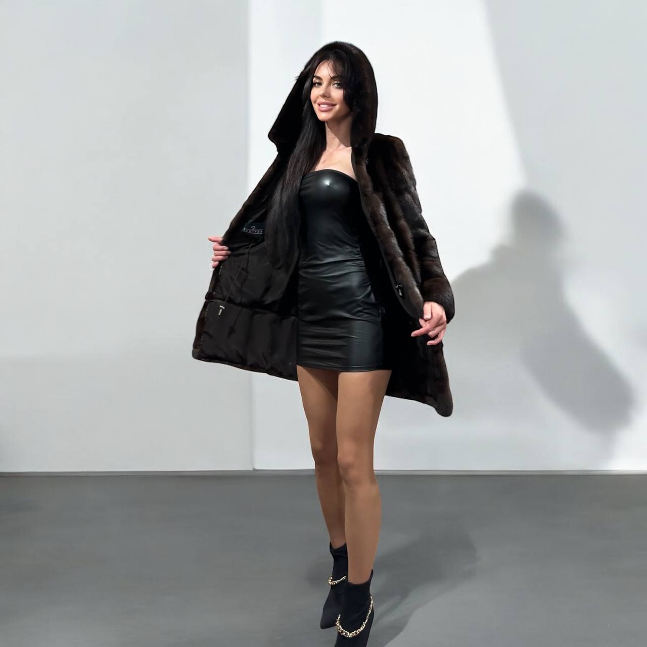 NEW REAL MINK FUR coat size XS SMALL 1201071 HORIZONTAL long sleeve jacket BROWN