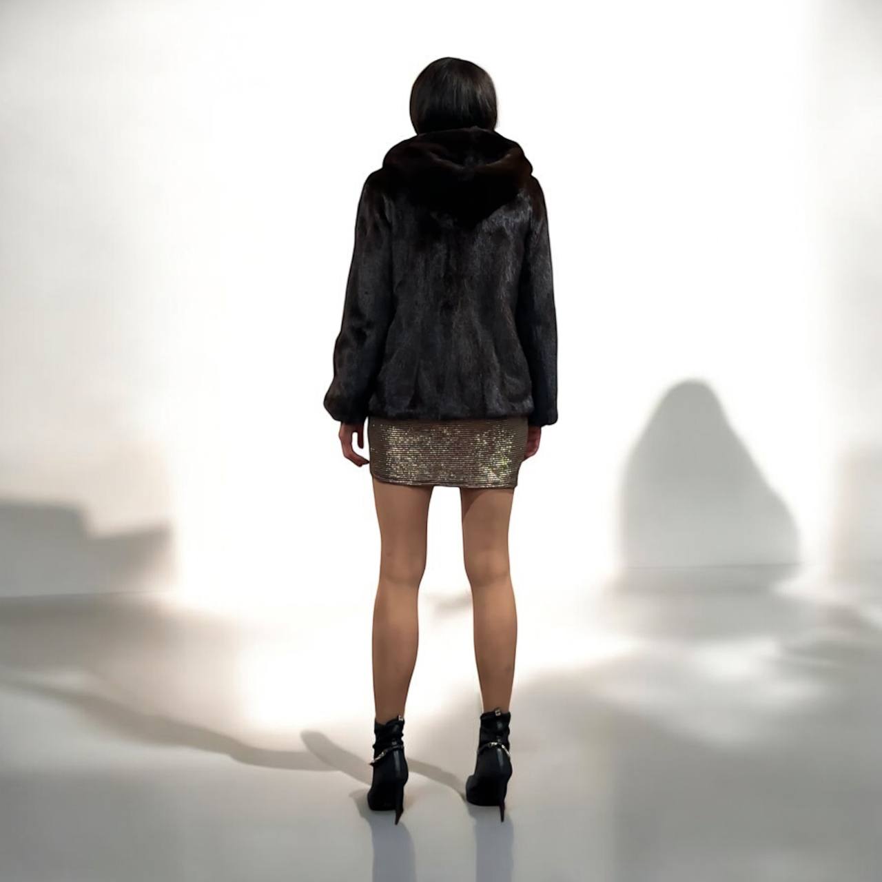 Real 100% MINK FUR 1201072 size S brown HOODED BOMBER Coat Jacket