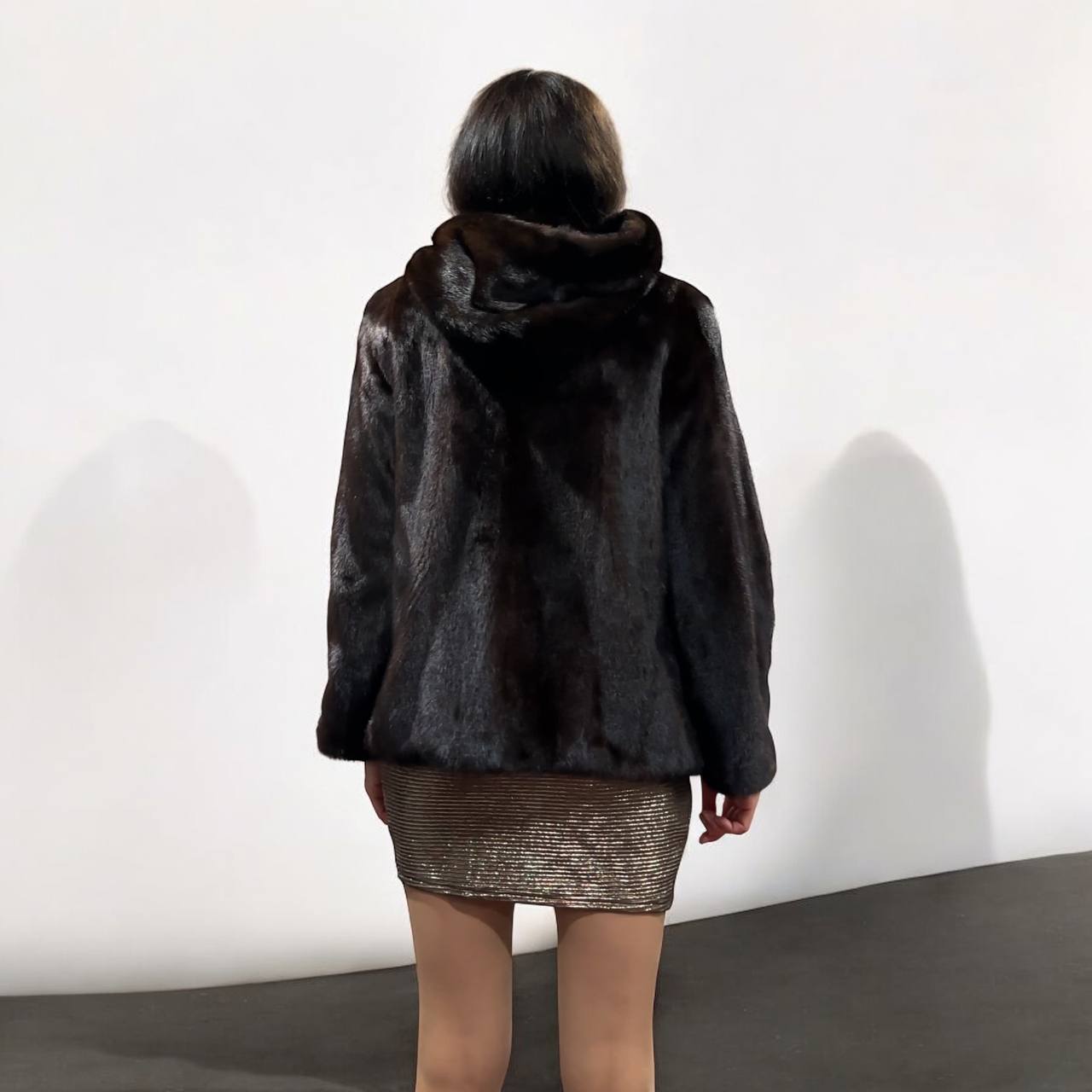 Real 100% MINK FUR 1201072 size S brown HOODED BOMBER Coat Jacket
