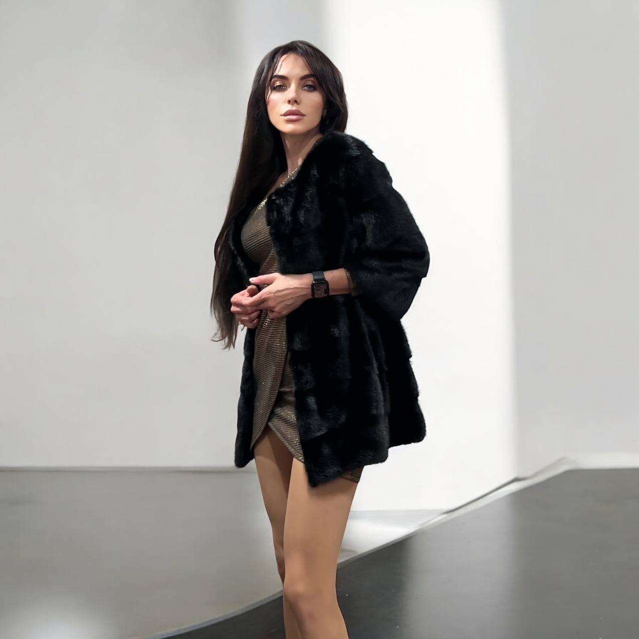 REAL Mink FUR jacket SHORT SLEEVE coat GENUINE 1201070 BLACK size S NEW Luxury