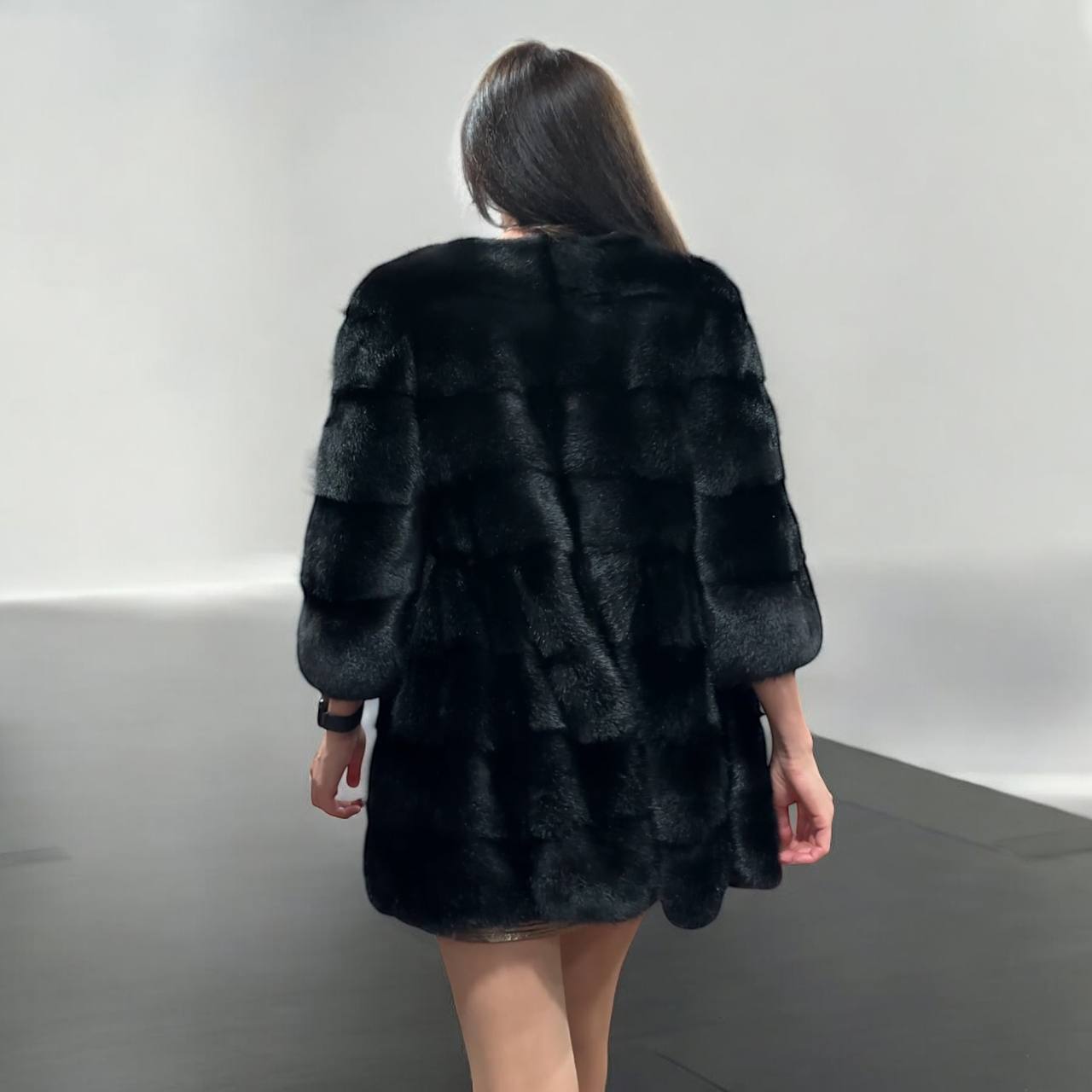 REAL Mink FUR jacket SHORT SLEEVE coat GENUINE 1201070 BLACK size S NEW Luxury