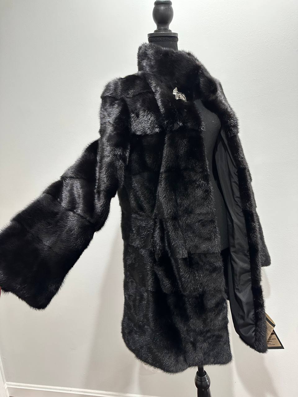 NEW REAL MINK FUR coat size M 1201121 HORIZONTAL long sleeve jacket BLACK