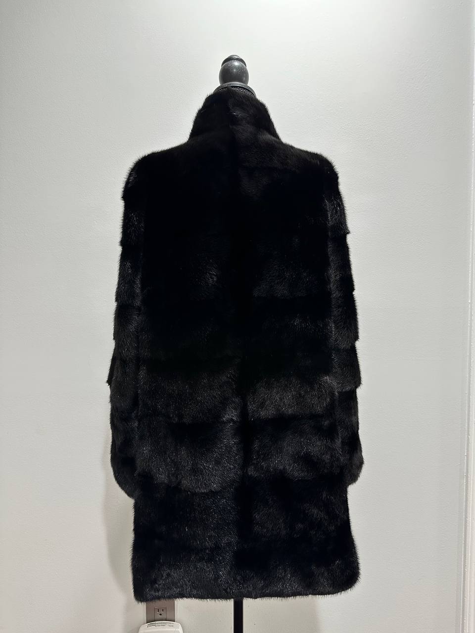 NEW REAL MINK FUR coat size M 1201121 HORIZONTAL long sleeve jacket BLACK