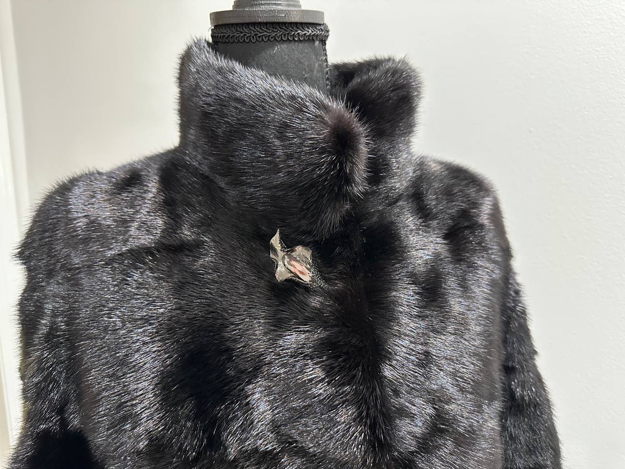 NEW REAL MINK FUR coat size M 1201121 HORIZONTAL long sleeve jacket BLACK