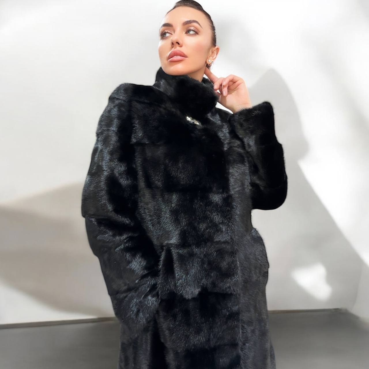 NEW REAL MINK FUR coat size M 1201121 HORIZONTAL long sleeve jacket BLACK