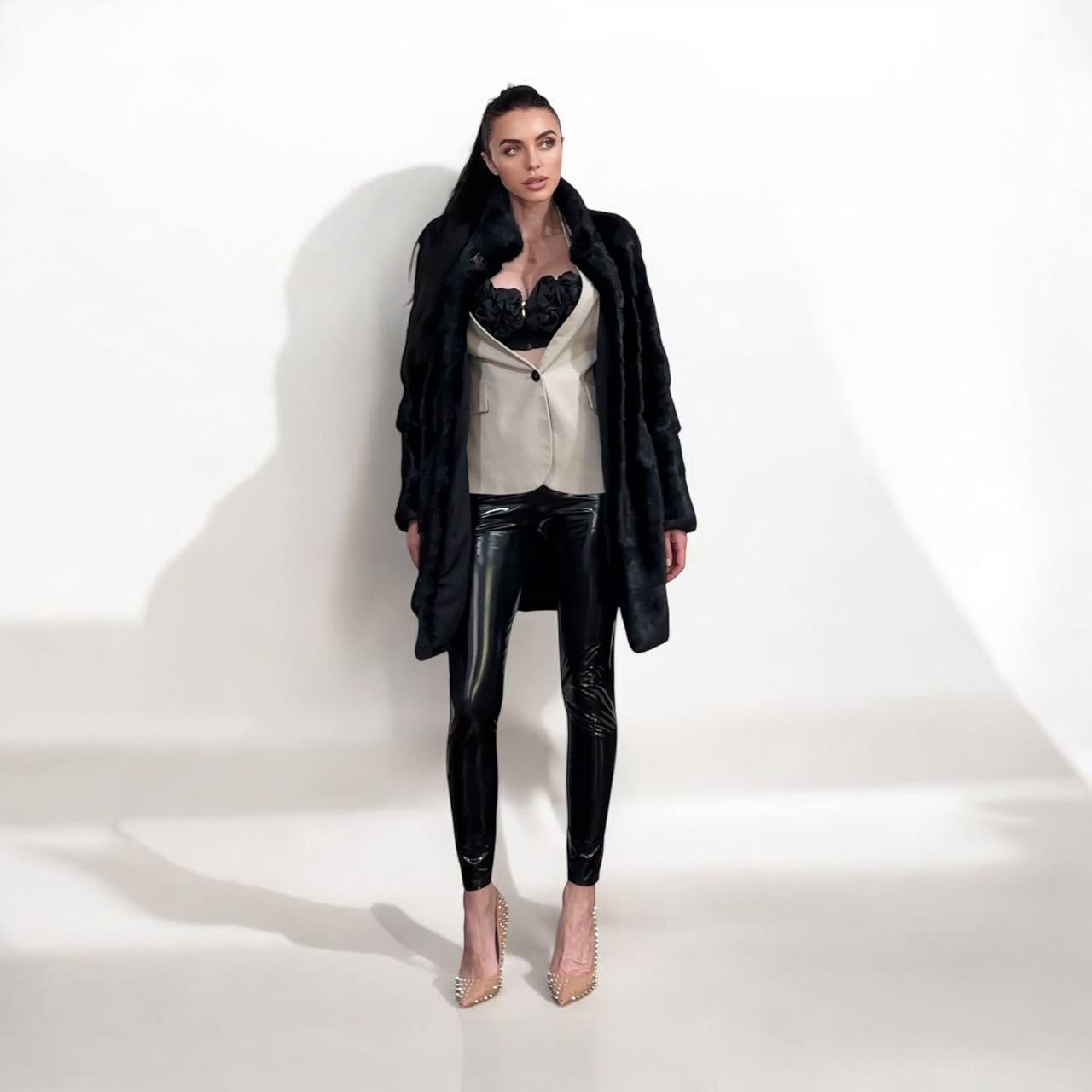 NEW REAL MINK FUR coat size M 1201121 HORIZONTAL long sleeve jacket BLACK