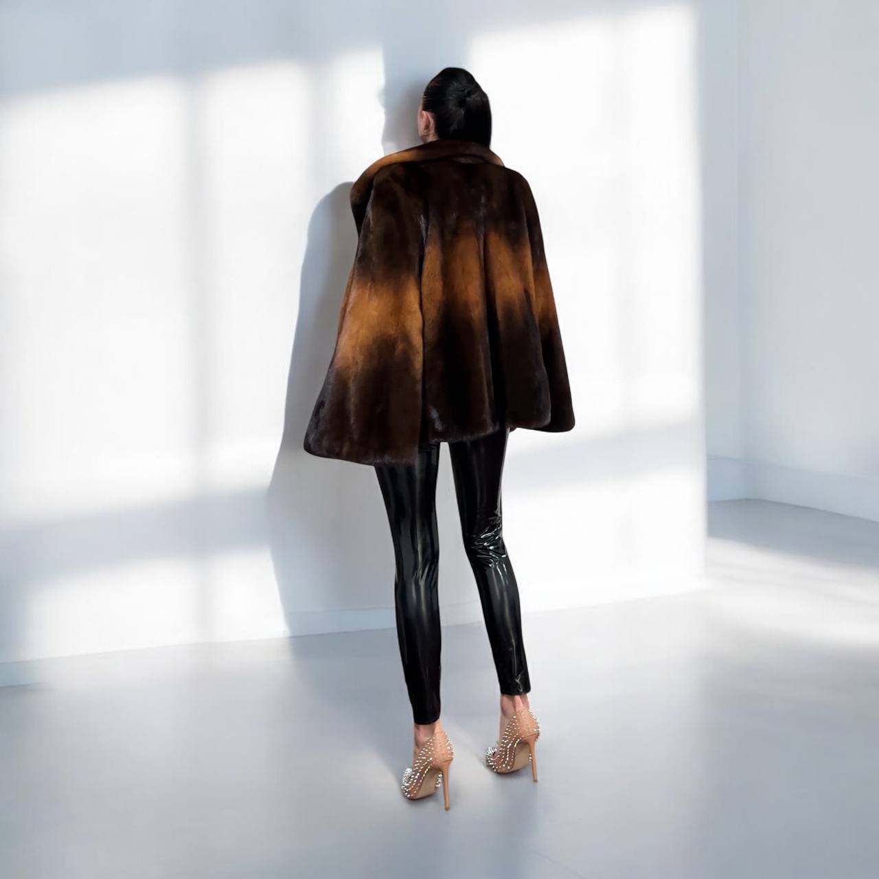 New Real Luxury Mink Fur Coat with Dramatic Flared “Butterfly” Sleeves size L 1201122