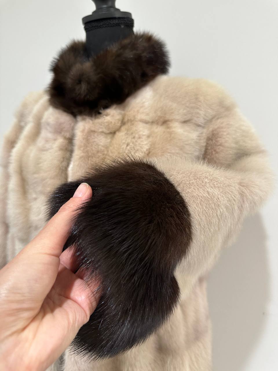 Luxurious Real Genuine Mink & Sable Fur Coat Golden Mocha horizontal 1201146 S