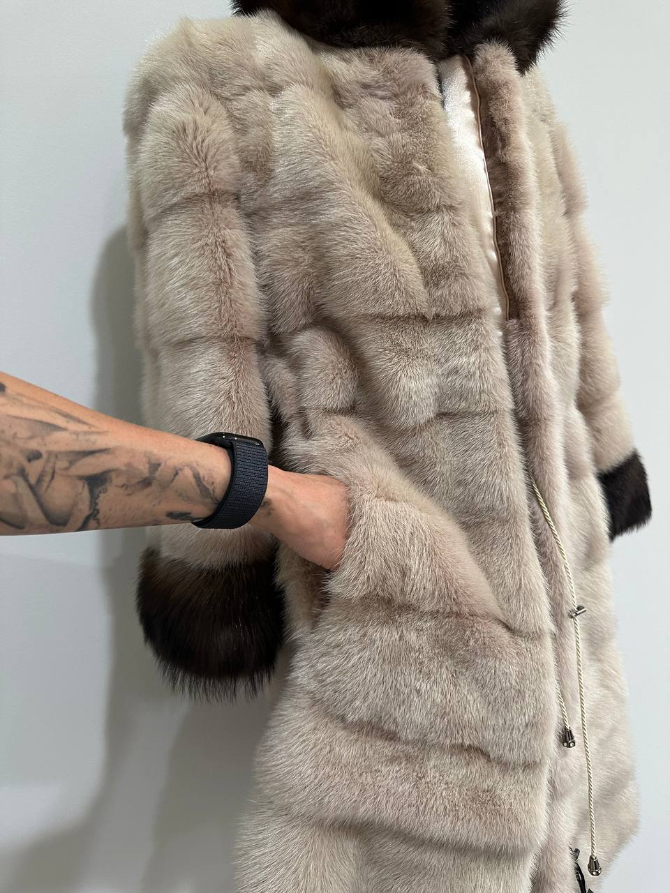 Luxurious Real Genuine Mink & Sable Fur Coat Golden Mocha horizontal 1201146 S