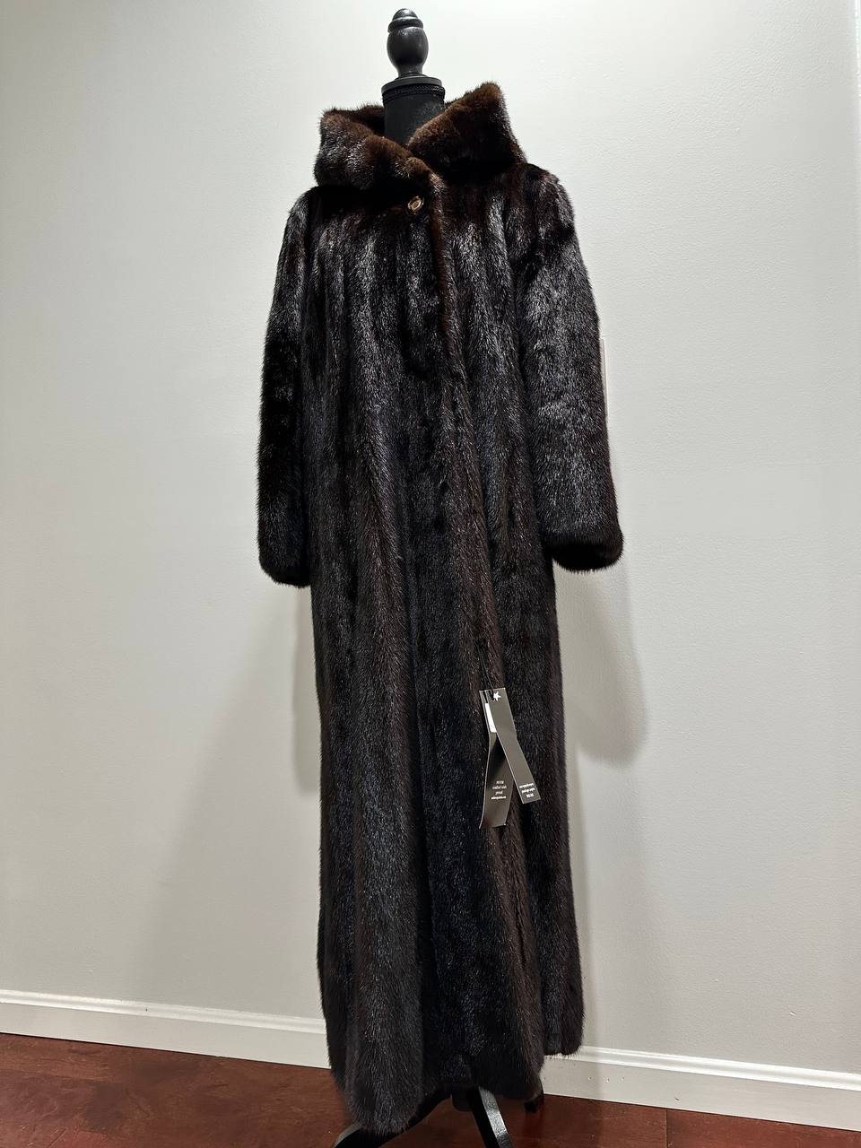 REAL HOODED Long Mahogany GENUINE REAL Mink FUR Coat 1201044 size XL