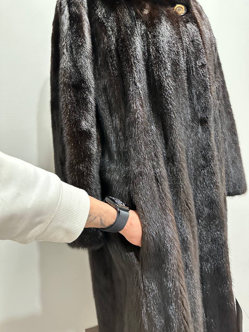 REAL HOODED Long Mahogany GENUINE REAL Mink FUR Coat 1201044 size XL