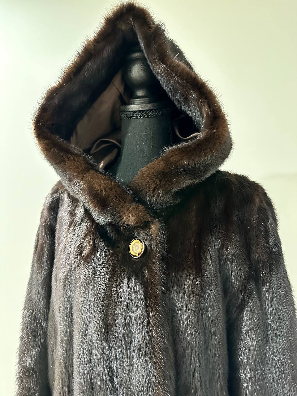 REAL HOODED Long Mahogany GENUINE REAL Mink FUR Coat 1201044 size XL