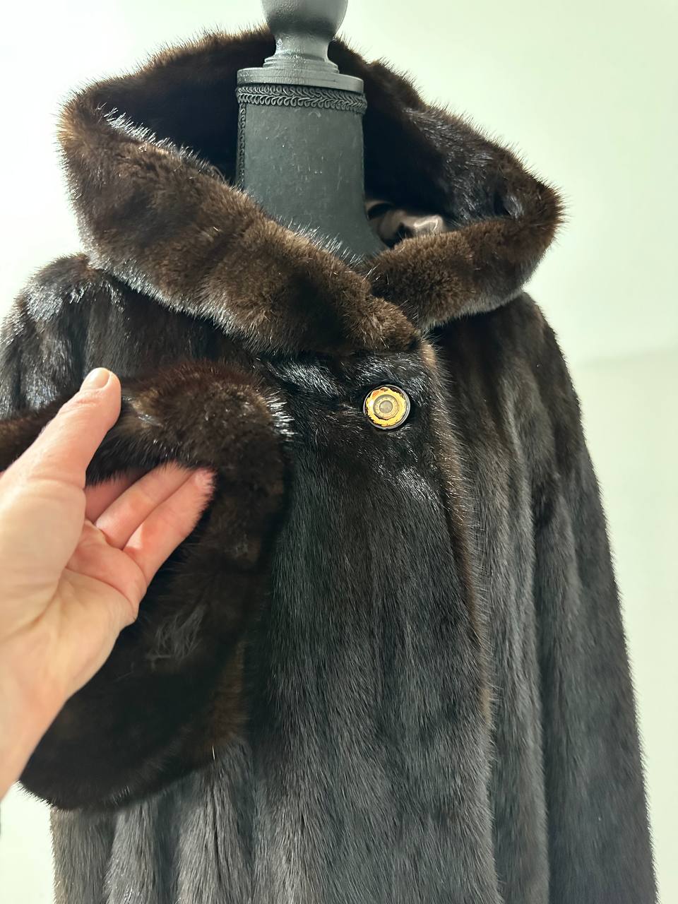 REAL HOODED Long Mahogany GENUINE REAL Mink FUR Coat 1201044 size XL